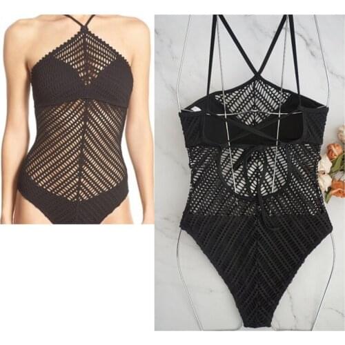 2020 Sexy One Piece Swimsuit Women Bandage Cross Back Neck Black Swimwear Women Bathing Suits Swimming Suit