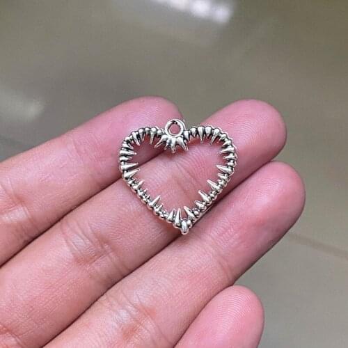24pcs 25x24mm Hollow Thorny Heart Pendants Charms Jewelry Making DIY Mens WomenNecklace Bracelet Handmade Crafts Accessories