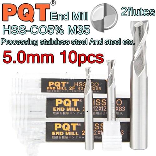 5.0*6*13*57mmm 10pcs/set 6mm petiole 2flutes Japan PQT HSS-CO M35 End Mill Processing stainless steel And steel etc