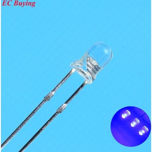 3mm Purple LED Round Light Emitting Diode Transparent Ultra Bright Lamp Bead Plug-in DIY Kit Practice Wide Angle DIP 50 pcs/lot