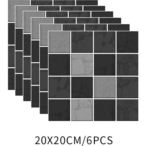 6pcs Mosaic Tile Wall Stickers 20cm*20cm*6pcs For Kitchen Bathroom 20*20cm PVC Waterproof High Quality