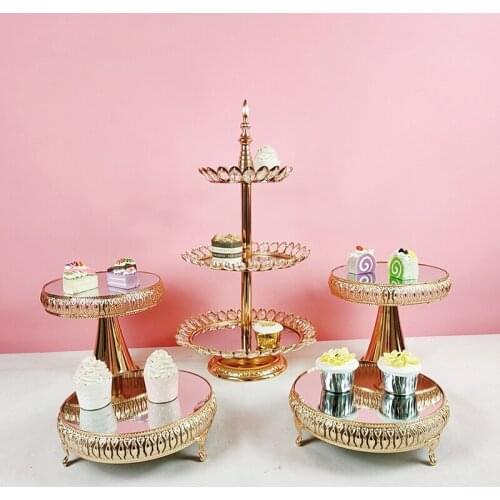 7pcs Wedding Crystal Mirror Cake Stand set gold cupcake plate