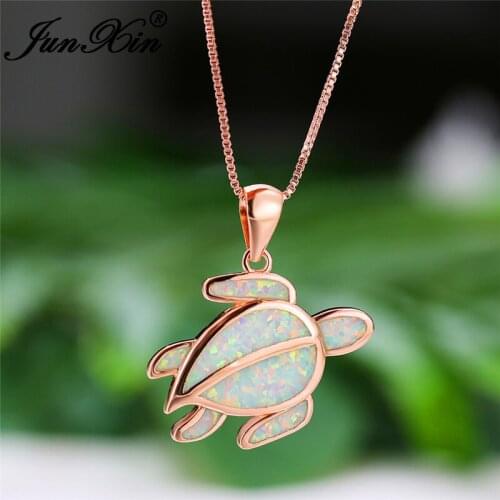 Boho Animal Turtle Pendant White Fire Opal Necklaces For Women White Gold Rose Gold Wedding Clavicle Necklace Christmas Jewelry