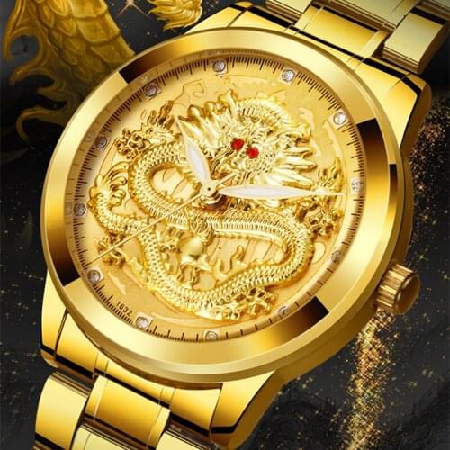 NIBOSI Luxury Gold Mens Watches Top Brand Fashion 3D Dragon Face Wristwatches Men Business Waterproof Dress Watch Relogio Male