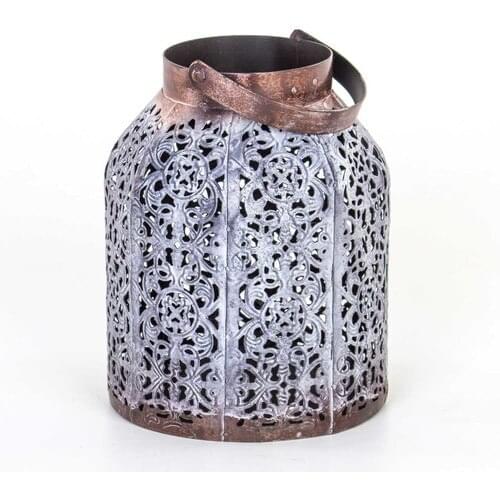 Evistro Decorative Metal Candle Holder Lantern 15CM x 20CM Gray-Coffee