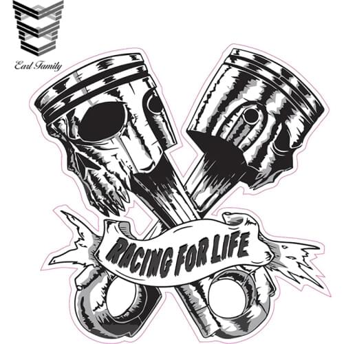 EARLFAMILY 13cm x 12.9cm Skull PistonRacing for Life Car Stickers Window Reflective Decal Auto Covers Waterproof Car Styling