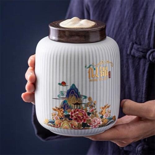Ceramic Tea Caddy Large Sealed Cans Moisture-Proof Coffee Beans Dried Fruit Snack Storage Tank Candy Jar Kitchen Food Container