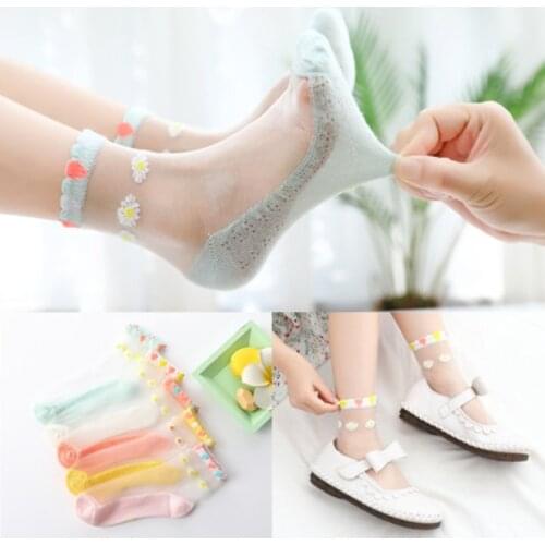 5 Pairs/Lot Summer Children Socks Cute Chrysanthemum Jacquard Socks For Girls Fashion Lace Non-slip Breathable 1-12 Years Old