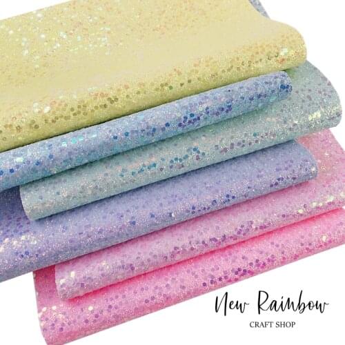 New Rainbow 22x30cm/A4 Gorgeous Pastel Paillette Chunky Glitter Faux Leather Sheet For Making Bows, Accessories, Bags, Craft DIY