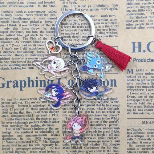 FAIRY TAIL Acrylic Japanese Anime Cute Tassels Classic Bohemia Keychain For Bag Car Decoration Women Girl Jewelry Key Ring