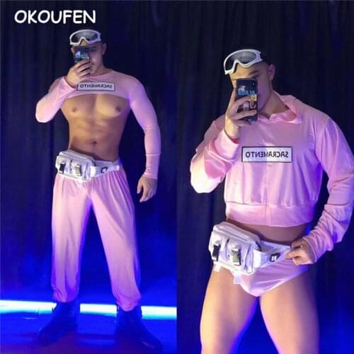 Male Hiphop rocak dance costumes pink brand tide suits stage show dance team group performance stage outfit