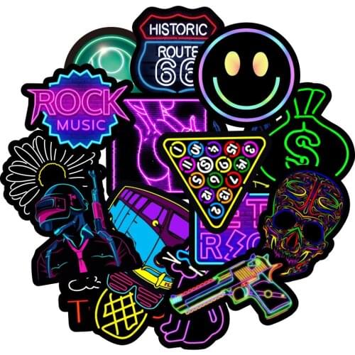 New Design 50 Pieces/lot High Quality Neon Light Luggage Stickers DIY Mobile Phone Scrapbook Laptop Stickers Office Supply