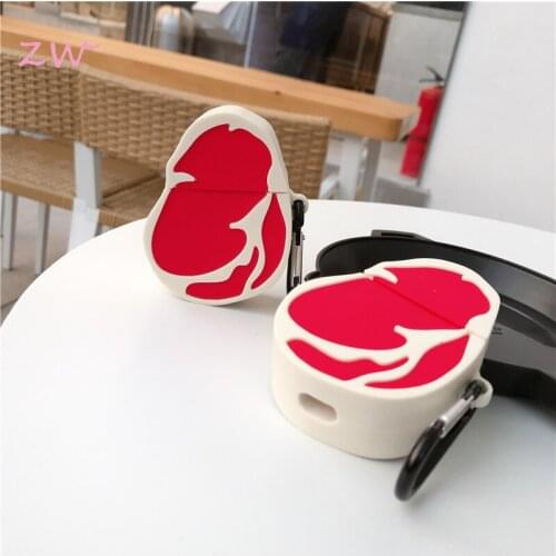 New fresh streaky pork case for apple airpods 1 2 cargo box 3d food bull silicone anti fall protect cover keyring accessories