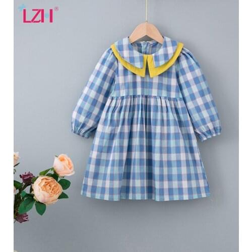 LZH 2021 Long Sleeve Plaid Princess Dress For Girls Clothing Autumn Casual Children Dress Sweet Kid Costume 2-6 Year Girls Dress
