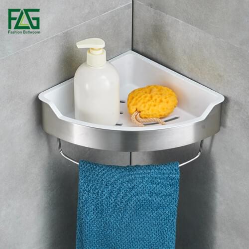 FLG Bathroom Shelves Stainless Steel Bathroom Shelf Bath Shampoo Tri-angle Basket Wall Mounted Soap Bathroom Accessories