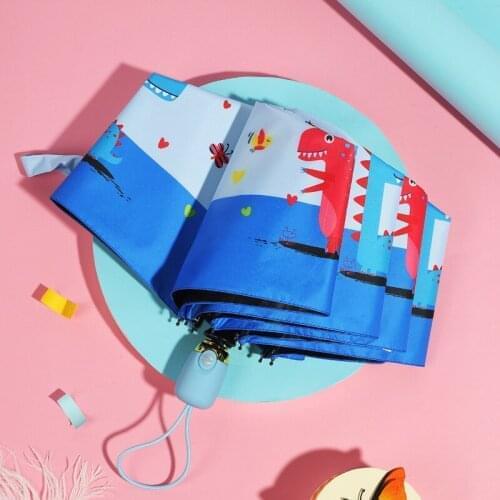 Full automatic children umbrella black coating sunscreen men/women students cute cartoon three-folding sunny and rainy umbrella