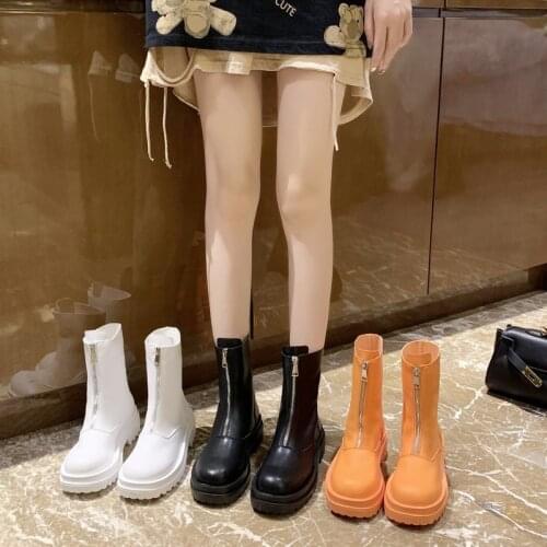 Front Zipper Short Boots Women Autumn and Winter New Style Martin Boots Womens British Style Increased and Thin Womens Boots