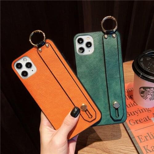 Luxury Fashion Wrist Band Hand Strap PU Leather Case Cover For Iphone 11 Pro XS Max XR X 8 7 6 6S Plus SE Stand Holder Case