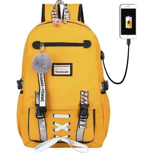 Teenage Large USB Printing Student Big School Bags Girls Bookbags Girls boys Fashion Ribbon Bow Schoolbag Backpack