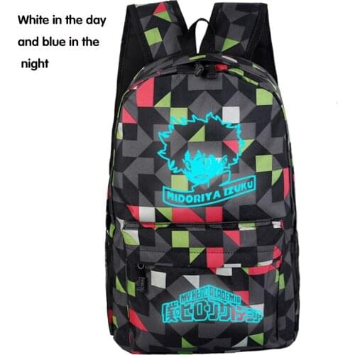 Midoriya My Hero Academia Cartoon Anime School Book Bags Laptop Backpack Glow in the dark Luminou Mochila Feminina Boy Girls