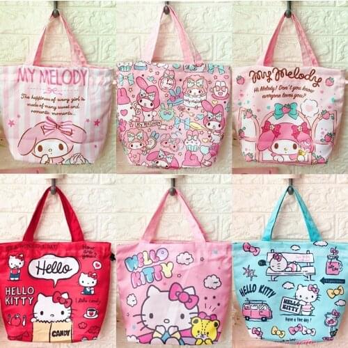 Sanrio hello kitty cartoon drawstring bag kid lunch bag children cute Melody lunch box bag mommy bag girl boy handbag