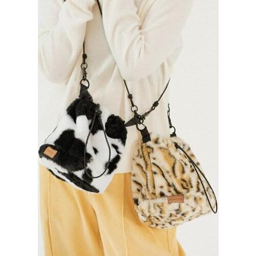 Sweet Girls Soft Leopard Handbags Faux Fur women Tote Bags Evening Party Clutch Bag Travel Shoulder Crossbody Messenger Handbag