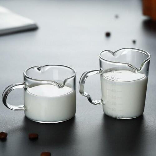 70ML Glass Milk Jug Twin Spout Pouring Coffee Cream Sauce Jugs Barista Craft Coffee Latte Cappuccino Milk Frothing Jug Pitcher