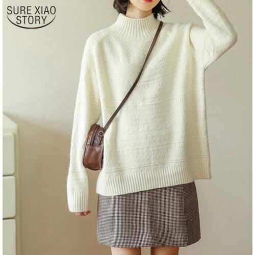 2021 Autumn Winter Clothes Women New Long Sleeve Chic Half High Collar Sweater Women Loose Vintage Sweater pullover 10916