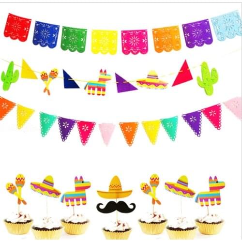 Theme Carnival Party Flag Pulling Felt Colorful Triangle Square Hollow Pulling Flag