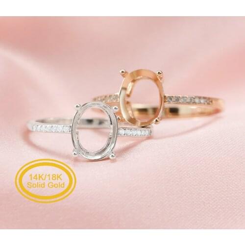 Oval Prong Ring Settings Solid 14K/18K Rose White Gold with Moissanite Accents DIY Bezel Tray for Diamond Gemstones 1224067