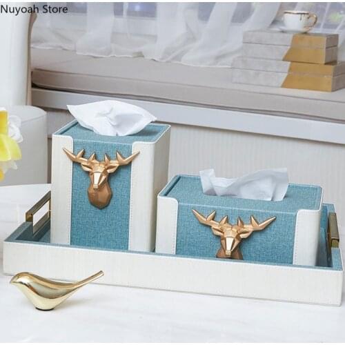 European Style Light Luxury Leather Tissue Box Modern Living Room Coffee Table Decoration Storage Household Dining Table Drawer