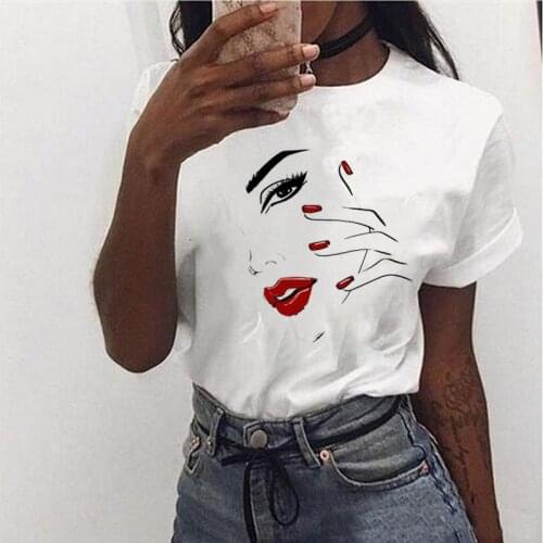 Women Aesthetic T Shirt Female White T-shirt Tops Harajuku Face 90s Girl Ullzang Kawaii Girls Tee Shirt Streetwear Mujer Shirts