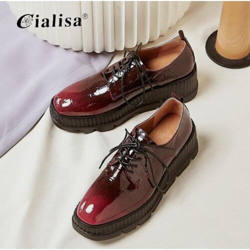 CIALISA Casual Shoes New Design Platform Shallow Leather High Heel Spring Autumn Wedges Women Shoes