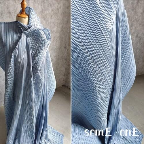 Stiff Pleated Fabric Miyake Folds Sky Blue DIY Patchwork Clothes Pants Decor Art Painting Skirt Dress Designer Fabric
