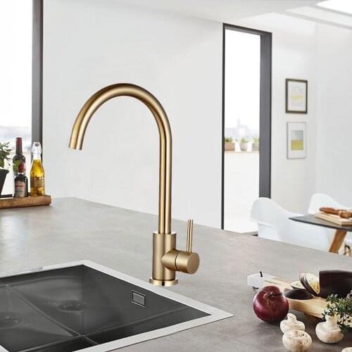Gold Brushed 360 Rotation Kitchen Faucet Hot And Cold Stainless Steel Tap Deck Mounted Kitchen Tap