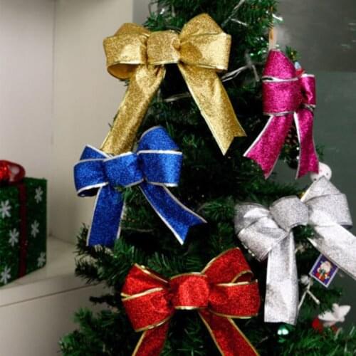 10PCS Pretty Large Bows Bowknot Christmas Tree Ornaments Christmas Hanging Pendant New Year Xmas Christmas Decoration for Home
