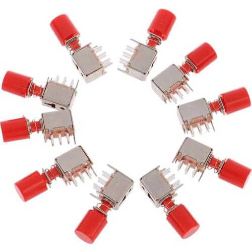 10 Pieces New PS-22F03 Right Angle PCB Latching Push Button Switch With Cap 6 Pin Self-locking Key Power Switches