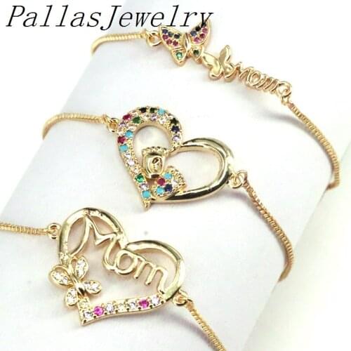 10Pcs Gold Plated zircon cz heart mom bracelet For women Birthday Party Charm Gift Wholesale