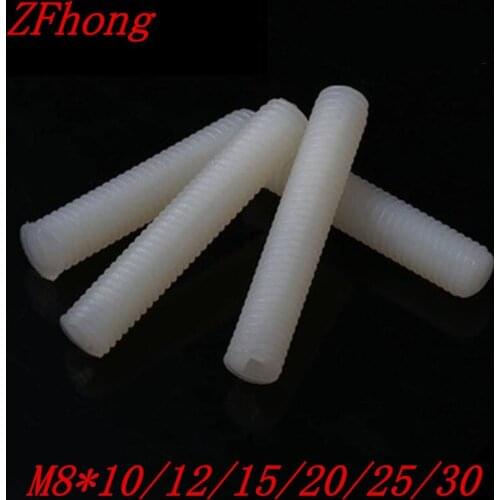 100pcs m8*10/12/15/20/25/30 white nylon plastic slotted set screw
