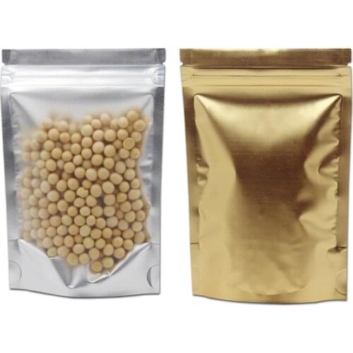 100Pcs Clear Plastic Gold Aluminum Foil Zip Lock Stand Up Bag Self Seal Tear Notch Doypack Reclosable Ground Coffee Pack Pouches