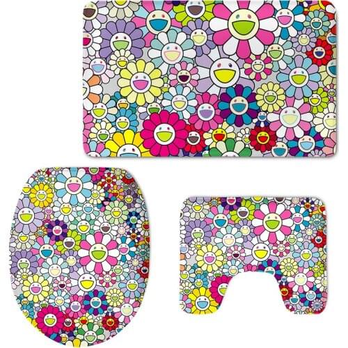 2021 Cartoon Flower Color Printing Bathroom Mat Soft Absorbent Easy to Clean Toilet Seat Cover Modern Commode Pad Toilette 3pcs
