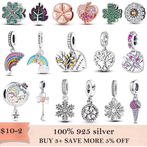 2021 New 925 Sterling Silver Clover and Ladybird Dangle Charm Pendant fit Original Pandora Bracelet Necklace Silver 925 jewelry