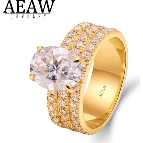 AEAW D Color Oval Cut Moissanite Engagement Halo Rings 2.0CT 7X9mm for Women Positive Real 18k Yellow Gold Test Positive