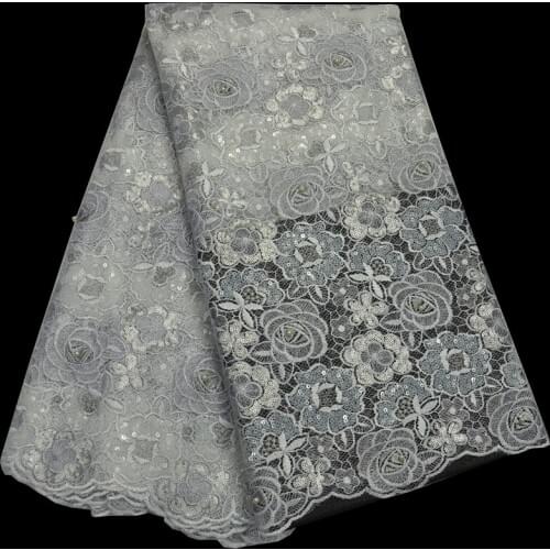 Free shipping (5yards/pc) fantastic embroidered African French net lace fabric with white silver sequins embroidery beads FLP812