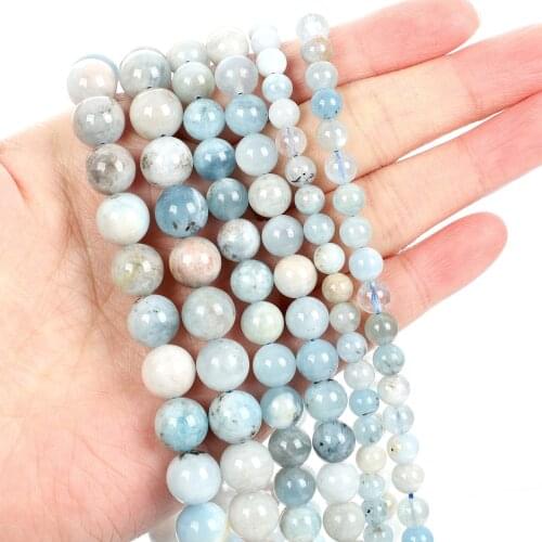 Natural Stone Beads Flower Aquamarine Round Loose Beads for Jewelry Making Needlework Bracelet DIY 4-12 MM