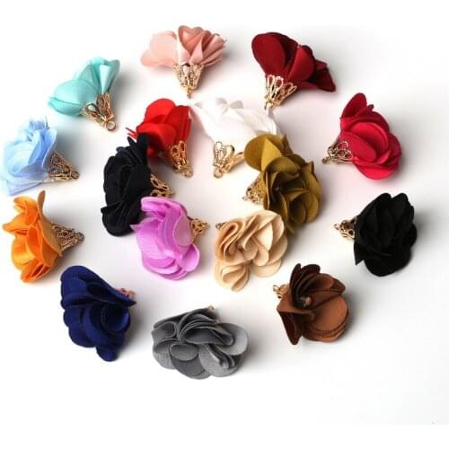 Latest Mix Color 25mm*20mm Flower Tassel For Keychain Cellphone Pendent Silk Satin Fabric Flower Tassel Charms Findings Making