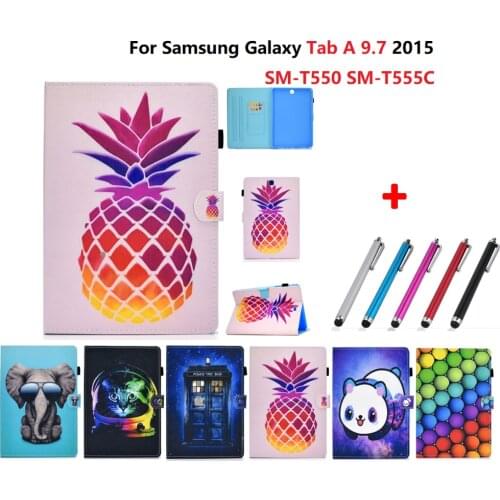 Kids Kawaii Protective Cover For Samsung Galaxy Tab A 9 7 Case SM-T555 T550 9.7'' Tablet Wallet Fashion Funda Tab A9.7 Caqa +Pen