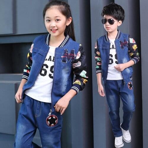 Childrens suits 2019 spring new boys and girls cowboy suits cuhk fashion kids denim clothing sets baby clothes jean body suit