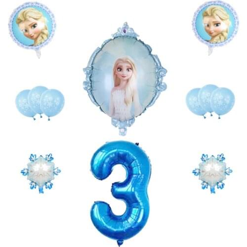 1set Elsa Anna Double Side Magic Mirror Foil Balloons Birthday Party Decoeations 32inch Blue Number Helium Globos Baby Shower