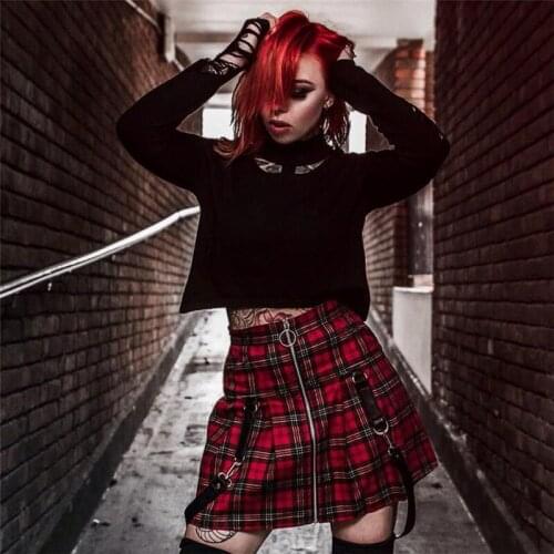 Harajuku Gothic Style Pleated Skirt Student Skirt Personality Leather Chain Zipper Skirt Punk All-match Polyester Skirt